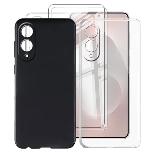 KJYFOANI Hülle für Samsung Galaxy S25 Edge (6.70") Handyhülle mit 2 Stück Gehärtetem Glasfolie,Schwarz + Transparent Weiche Silikon TPU Hülle,FallSchutz Schale Schutzhülle für- [2 Pack] von KJYFOANI