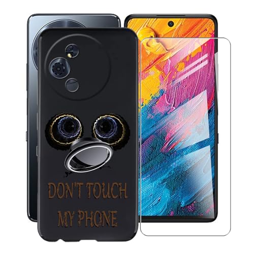KJYFOANI Hülle für TCL 60 XE NxtPaper (6.80") Handyhülle+1 Stück Schutzglas Gehärteter Film,Schwarz Weiche Silikon Schutzhülle mit Handy-Ringhalter Hülle - Don't Touch von KJYFOANI