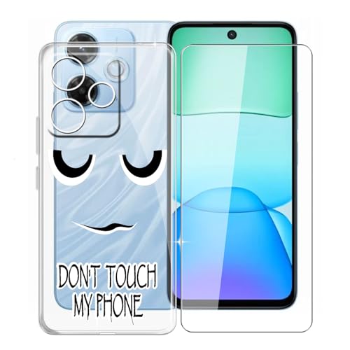 KJYFOANI Hülle für Xiaomi Redmi 13x (6.79") + 1 Stück Gehärtetem Glas Schutzfolie, Transparent Weiche Silikon TPU Schutzhülle - Kratzfest Handyhülle für Xiaomi Redmi 13x - DU06 von KJYFOANI
