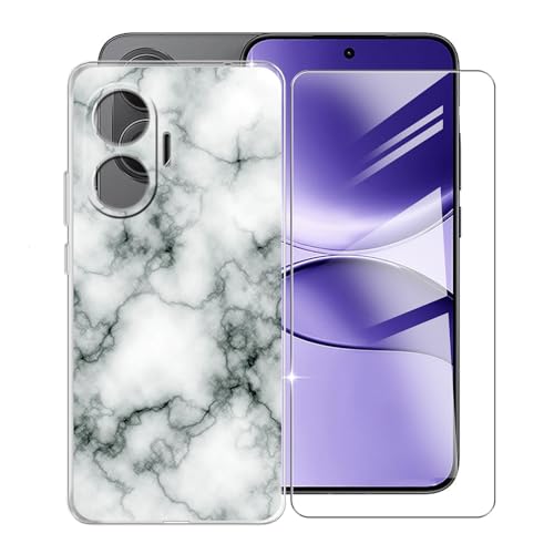 KJYFOANI Hülle für Xiaomi Redmi Turbo 4 Pro (6.83"),1 Stück Gehärtetem Glas Schutzfolie, Transparent Weiche Silikon TPU Schutzhülle Kratzfest Handyhülle für - Marmor von KJYFOANI