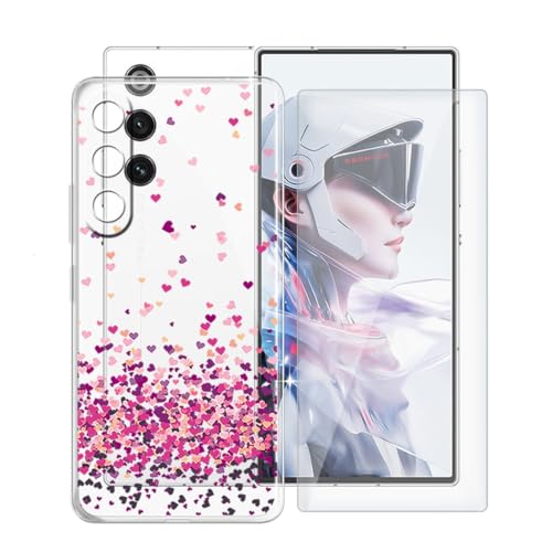 KJYFOANI Hülle für ZTE Nubia RedMagic 10 Air (6.80"),1 Stück Gehärtetem Glas Schutzfolie, Transparent Weiche Silikon TPU Schutzhülle Kratzfest Handyhülle für - Rosa Liebe von KJYFOANI