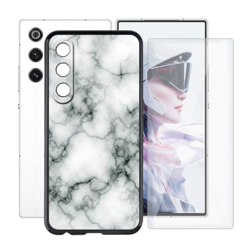 KJYFOANI Hülle für ZTE Nubia RedMagic 10 Air (6.80") Handyhülle und 1 Stück Schutzglas Gehärteter Film,Ultra Dünn Weiche Silikon Stoßfest Schutzhülle,Schwarz Hülle für - Marmor von KJYFOANI