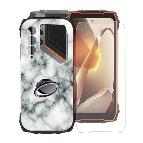 KJYFOANI für Blackview 0scal pilot1 (6.67") Handyhülle+1 Stück Schutzglas Gehärteter Film,Schwarz Weiche Silikon Schutzhülle mit Handy-Ringhalter, für Blackview 0scal pilot1 Hülle - Marmor von KJYFOANI