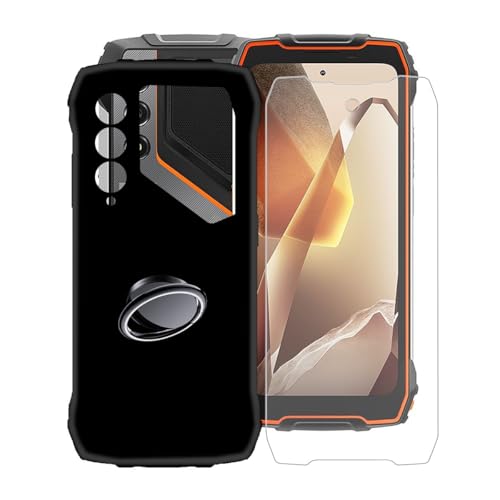 KJYFOANI für Blackview 0scal pilot1 (6.67") Handyhülle+1 Stück Schutzglas Gehärteter Film,Schwarz Weiche Silikon Schutzhülle mit Handy-Ringhalter, für Blackview 0scal pilot1 Hülle - Schwarz von KJYFOANI