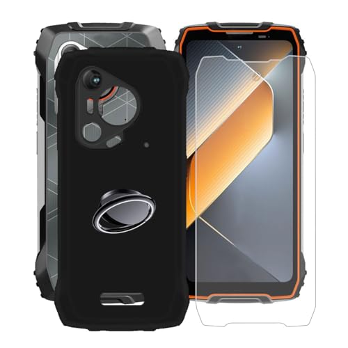 KJYFOANI für Blackview BL7000 (6.78") Handyhülle+1 Stück Schutzglas Gehärteter Film,Schwarz Weiche Silikon Schutzhülle mit Handy-Ringhalter, für Blackview BL7000 Hülle - Schwarz von KJYFOANI