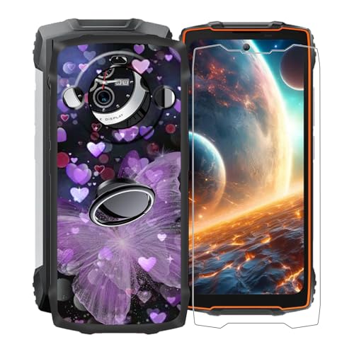 KJYFOANI für Blackview BV8200 (6.50") Handyhülle+1 Stück Schutzglas Gehärteter Film,Schwarz Weiche Silikon Stoßfest Schutzhülle mit Handy-Ringhalter, für Blackview BV8200 Hülle - XV16 von KJYFOANI