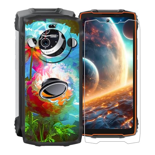 KJYFOANI für Blackview BV8200 (6.50") Handyhülle+1 Stück Schutzglas Gehärteter Film,Schwarz Weiche Silikon Stoßfest Schutzhülle mit Handy-Ringhalter, für Blackview BV8200 Hülle - XV41 von KJYFOANI