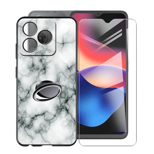 KJYFOANI für Blackview Oscal Flat 2C (6.56") Handyhülle+1 Stück Schutzglas Gehärteter Film,Schwarz Weiche Silikon Schutzhülle mit Handy-Ringhalter, für Blackview Oscal Flat 2C Hülle - Marmor von KJYFOANI
