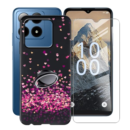 KJYFOANI für Boost Summit 5G (6.60") Handyhülle+1 Stück Schutzglas Gehärteter Film,Schwarz Weiche Silikon Schutzhülle mit Handy-Ringhalter, für Boost Summit 5G Hülle - Rosa Liebe von KJYFOANI