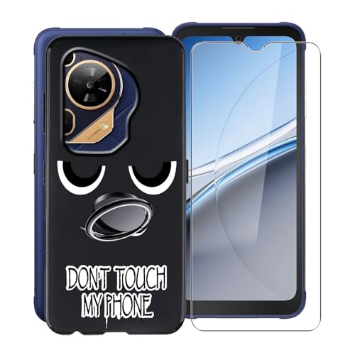 KJYFOANI für Fossibot F112 Pro (6.88") Handyhülle+1 Stück Schutzglas Gehärteter Film,Schwarz Weiche Silikon Stoßfest Schutzhülle mit Handy-Ringhalter, für Fossibot F112 Pro Hülle - DU06 von KJYFOANI