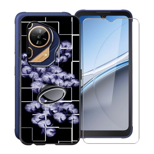 KJYFOANI für Fossibot F112 Pro (6.88") Handyhülle+1 Stück Schutzglas Gehärteter Film,Schwarz Weiche Silikon Stoßfest Schutzhülle mit Handy-Ringhalter, für Fossibot F112 Pro Hülle - XT19 von KJYFOANI