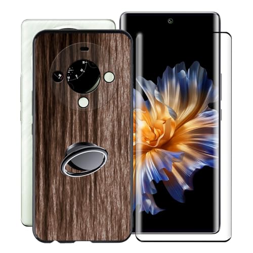 KJYFOANI für Fossibot S3 Pro (6.67") Handyhülle+1 Stück Schutzglas Gehärteter Film,Schwarz Weiche Silikon Schutzhülle mit Handy-Ringhalter, für Fossibot S3 Pro Hülle - Holzstil von KJYFOANI