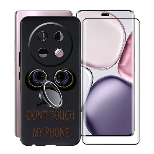 KJYFOANI für Honor Magic7 Lite (6.78") Handyhülle+1 Stück Schutzglas Gehärteter Film,Schwarz Weiche Silikon Stoßfest Schutzhülle mit Handy-Ringhalter, für Honor Magic7 Lite Hülle - Don't Touch von KJYFOANI