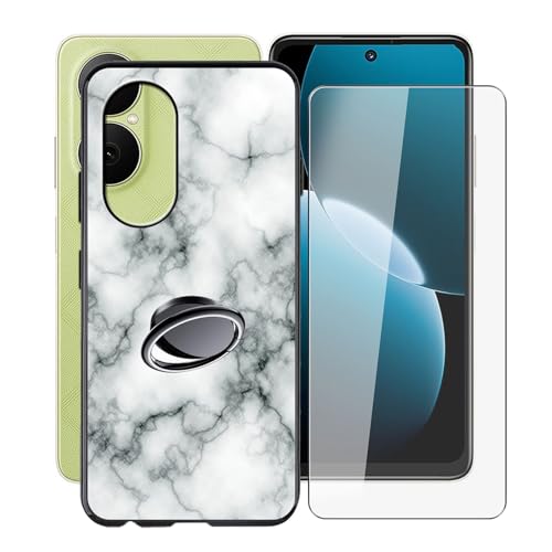 KJYFOANI für Huawei Enjoy 80 (6.67") Handyhülle+1 Stück Schutzglas Gehärteter Film,Schwarz Weiche Silikon Schutzhülle mit Handy-Ringhalter, für Huawei Enjoy 80 Hülle - Marmor von KJYFOANI