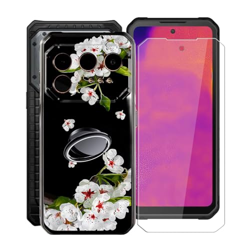 KJYFOANI für IIIF150 Raptor 5G (6.78") Handyhülle+1 Stück Schutzglas Gehärteter Film,Schwarz Weiche Silikon Stoßfest Schutzhülle mit Handy-Ringhalter, für IIIF150 Raptor 5G Hülle - Birnenblüte von KJYFOANI