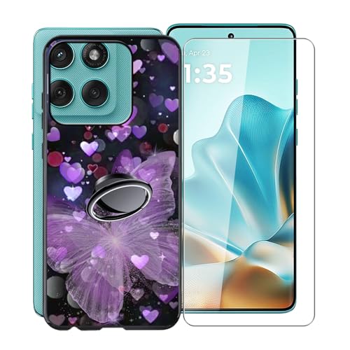 KJYFOANI für Motorola Edge 60 Fusion (6.70") Handyhülle+1 Stück Schutzglas Gehärteter Film,Schwarz Weiche Silikon Schutzhülle mit Handy-Ringhalter, für Motorola Edge 60 Fusion Hülle - XV16 von KJYFOANI