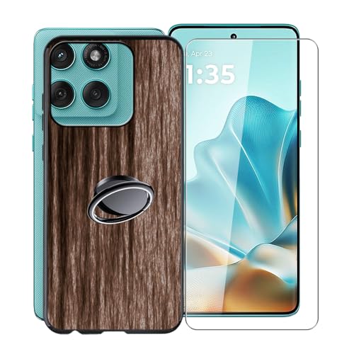 KJYFOANI für Motorola Edge 60 Fusion (6.70") Handyhülle+1 Stück Schutzglas Gehärteter Film,Schwarz Weiche Silikon Schutzhülle mit Handy-Ringhalter, für Motorola Edge 60 Fusion Hülle - XV22 von KJYFOANI