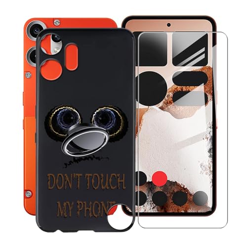 KJYFOANI für Nothing CMF Phone 2Pro (6.77") Handyhülle+1 Stück Schutzglas Gehärteter Film,Schwarz Weiche Silikon Schutzhülle mit Handy-Ringhalter, für Nothing CMF Phone 2Pro Hülle - Don't Touch von KJYFOANI