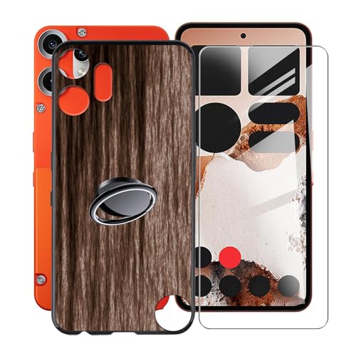 KJYFOANI für Nothing CMF Phone 2Pro (6.77") Handyhülle+1 Stück Schutzglas Gehärteter Film,Schwarz Weiche Silikon Schutzhülle mit Handy-Ringhalter, für Nothing CMF Phone 2Pro Hülle - Holzstil von KJYFOANI