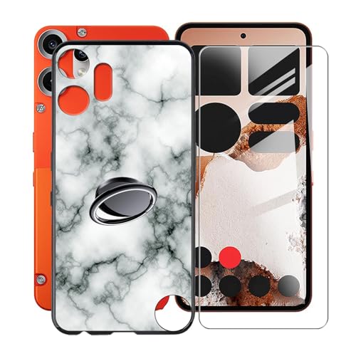 KJYFOANI für Nothing CMF Phone 2Pro (6.77") Handyhülle+1 Stück Schutzglas Gehärteter Film,Schwarz Weiche Silikon Schutzhülle mit Handy-Ringhalter, für Nothing CMF Phone 2Pro Hülle - Marmor von KJYFOANI
