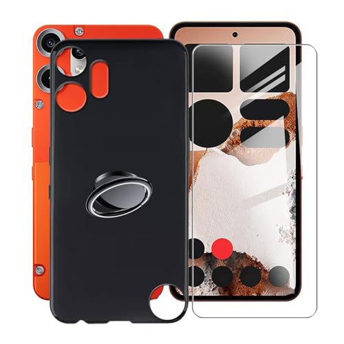 KJYFOANI für Nothing CMF Phone 2Pro (6.77") Handyhülle+1 Stück Schutzglas Gehärteter Film,Schwarz Weiche Silikon Schutzhülle mit Handy-Ringhalter, für Nothing CMF Phone 2Pro Hülle - Schwarz von KJYFOANI