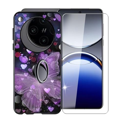 KJYFOANI für Oppo Find X8s (6.30") Handyhülle+1 Stück Schutzglas Gehärteter Film,Schwarz Weiche Silikon Stoßfest Schutzhülle mit Handy-Ringhalter, für Oppo Find X8s Hülle - XV16 von KJYFOANI