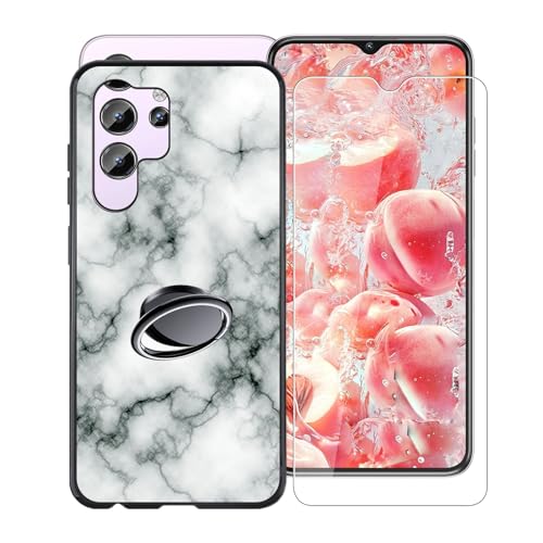 KJYFOANI für Oukitel C1 (6.52") Handyhülle+1 Stück Schutzglas Gehärteter Film,Schwarz Weiche Silikon Schutzhülle mit Handy-Ringhalter, für Oukitel C1 Hülle - Marmor von KJYFOANI