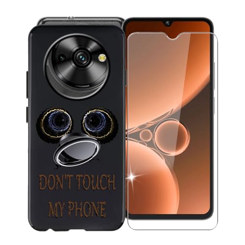 KJYFOANI für Oukitel C59 (6.88") Handyhülle+1 Stück Schutzglas Gehärteter Film,Schwarz Weiche Silikon Stoßfest Schutzhülle mit Handy-Ringhalter, für Oukitel C59 Hülle - Don't Touch von KJYFOANI