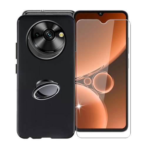 KJYFOANI für Oukitel C59 (6.88") Handyhülle+1 Stück Schutzglas Gehärteter Film,Schwarz Weiche Silikon Stoßfest Schutzhülle mit Handy-Ringhalter, für Oukitel C59 Hülle - Schwarz von KJYFOANI