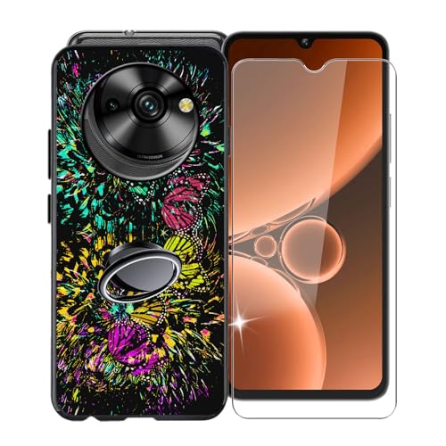KJYFOANI für Oukitel C59 (6.88") Handyhülle+1 Stück Schutzglas Gehärteter Film,Schwarz Weiche Silikon Stoßfest Schutzhülle mit Handy-Ringhalter, für Oukitel C59 Hülle - XV52 von KJYFOANI