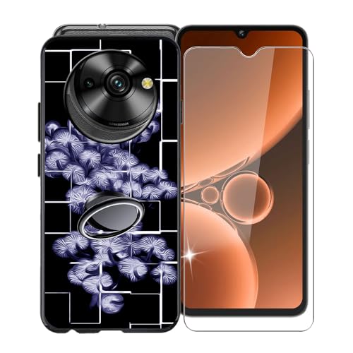 KJYFOANI für Oukitel C59 Pro (6.88") Handyhülle+1 Stück Schutzglas Gehärteter Film,Schwarz Weiche Silikon Stoßfest Schutzhülle mit Handy-Ringhalter, für Oukitel C59 Pro Hülle - XT19 von KJYFOANI