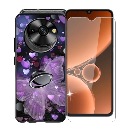 KJYFOANI für Oukitel C59 Pro (6.88") Handyhülle+1 Stück Schutzglas Gehärteter Film,Schwarz Weiche Silikon Stoßfest Schutzhülle mit Handy-Ringhalter, für Oukitel C59 Pro Hülle - XV16 von KJYFOANI