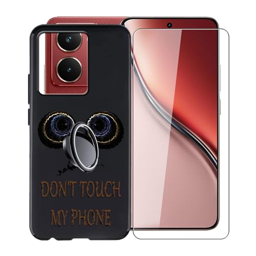 KJYFOANI für Realme P3 Ultra (6.83") Handyhülle+1 Stück Schutzglas Gehärteter Film,Schwarz Weiche Silikon Stoßfest Schutzhülle mit Handy-Ringhalter, für Realme P3 Ultra Hülle - Don't Touch von KJYFOANI