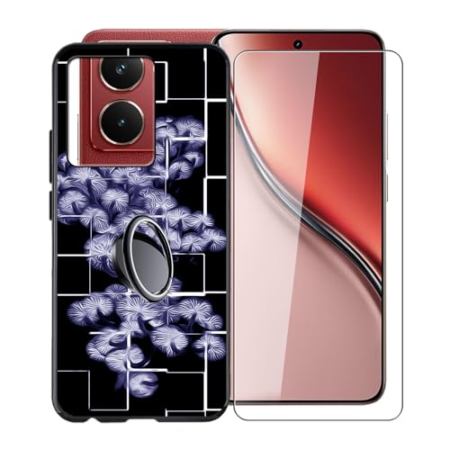 KJYFOANI für Realme P3 Ultra (6.83") Handyhülle+1 Stück Schutzglas Gehärteter Film,Schwarz Weiche Silikon Stoßfest Schutzhülle mit Handy-Ringhalter, für Realme P3 Ultra Hülle - XT19 von KJYFOANI