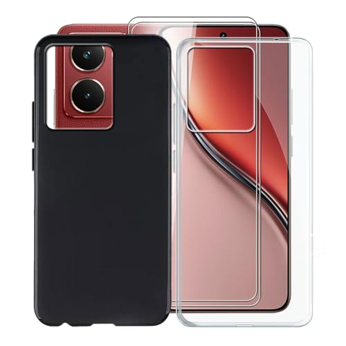 KJYFOANI für Realme P3 Ultra Handyhülle mit 2 Stück Gehärtetem Glasfolie,Schwarz + Transparent Weiche Silikon TPU Hülle,FallSchutz Schale Schutzhülle für Realme P3 Ultra (6.83") - [2 Pack] von KJYFOANI