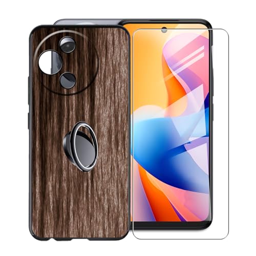KJYFOANI für TCL 60 5G (6.67") Handyhülle+1 Stück Schutzglas Gehärteter Film,Schwarz Weiche Silikon Stoßfest Schutzhülle mit Handy-Ringhalter, für TCL 60 5G Hülle - XV22 von KJYFOANI