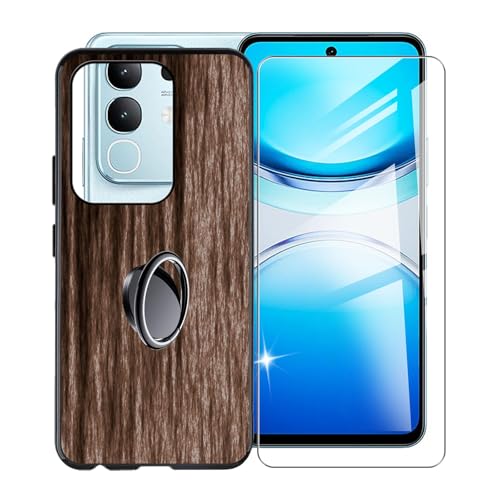 KJYFOANI für Vivo Y300t (6.72") Handyhülle+1 Stück Schutzglas Gehärteter Film,Schwarz Weiche Silikon Stoßfest Schutzhülle mit Handy-Ringhalter, für Vivo Y300t Hülle - XV22 von KJYFOANI