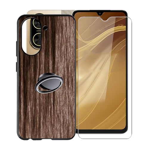 KJYFOANI für Xiaomi Poco C71 (6.88") Handyhülle+1 Stück Schutzglas Gehärteter Film,Schwarz Weiche Silikon Stoßfest Schutzhülle mit Handy-Ringhalter, für Xiaomi Poco C71 Hülle - XV22 von KJYFOANI