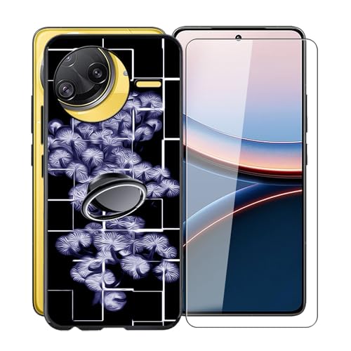 KJYFOANI für Xiaomi Poco F7 Ultra (6.67") Handyhülle+1 Stück Schutzglas Gehärteter Film,Schwarz Weiche Silikon Stoßfest Schutzhülle mit Handy-Ringhalter, für Xiaomi Poco F7 Ultra Hülle - XT19 von KJYFOANI