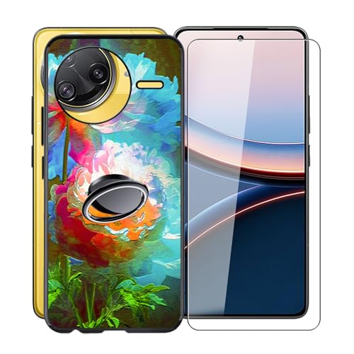 KJYFOANI für Xiaomi Poco F7 Ultra (6.67") Handyhülle+1 Stück Schutzglas Gehärteter Film,Schwarz Weiche Silikon Stoßfest Schutzhülle mit Handy-Ringhalter, für Xiaomi Poco F7 Ultra Hülle - XV41 von KJYFOANI