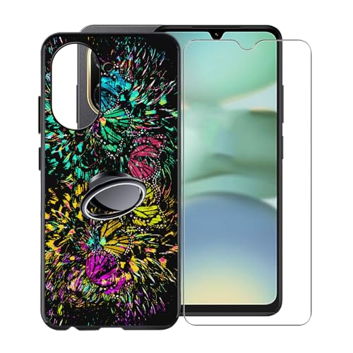 KJYFOANI für Xiaomi Redmi A5 4G (6.88") Handyhülle+1 Stück Schutzglas Gehärteter Film,Schwarz Weiche Silikon Stoßfest Schutzhülle mit Handy-Ringhalter, für Xiaomi Redmi A5 4G Hülle - XV52 von KJYFOANI