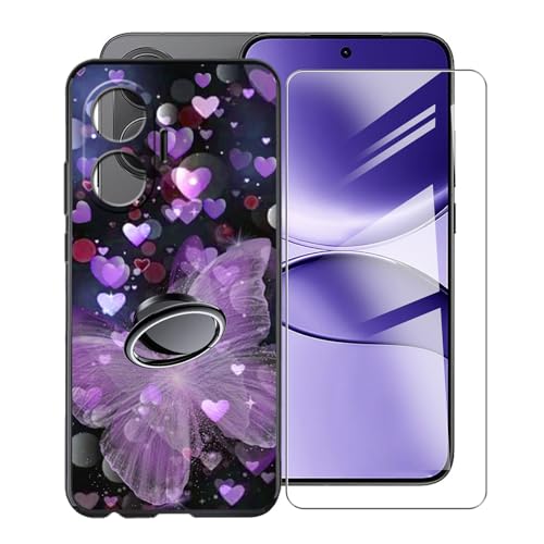 KJYFOANI für Xiaomi Redmi Turbo 4 Pro (6.83") Handyhülle+1 Stück Schutzglas Gehärteter Film,Schwarz Weiche Silikon Schutzhülle mit Handy-Ringhalter, für Xiaomi Redmi Turbo 4 Pro Hülle - XV16 von KJYFOANI