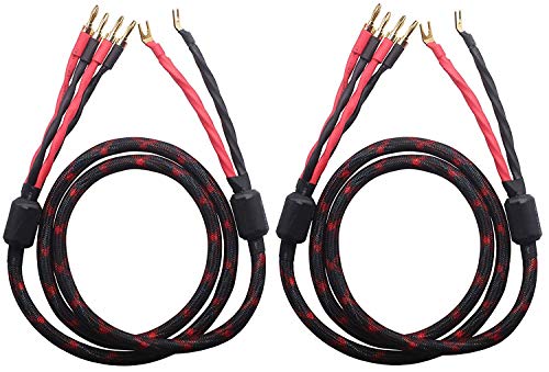 KK Cable K2Y-4B Bi-Wire Lautsprecherkabel (4 Bananenstecker – 2 Flachstecker), 1 Paar Set (insgesamt 8 Bananenstecker, 4 Flachstecker), K2Y-4B (5 m)) von KK CABLE