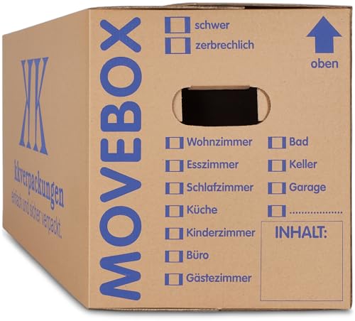 15 x Umzugskartons Movebox 2-wellig doppelter Boden in Profi Qualität 634 x 290 x 326 mm von KK Verpackungen