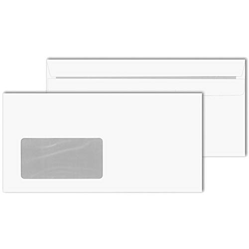 KK Verpackungen® Briefumschläge in DIN lang | 100 Stück, 110x220 mm, Selbstklebende Kuverts mit Fenster in Weiß von KK Verpackungen