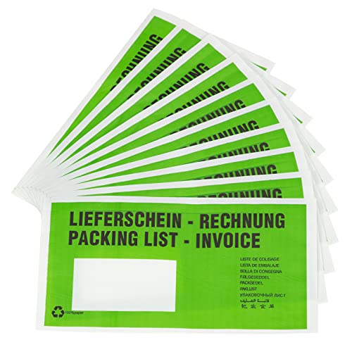 KK Verpackungen® Lieferscheintaschen aus Pergamin Papier | 50 Stück, Dokumententaschen im DIN Lang Format in Grün | Recyclebare & selbstklebende Begleitpapiertaschen von KK Verpackungen