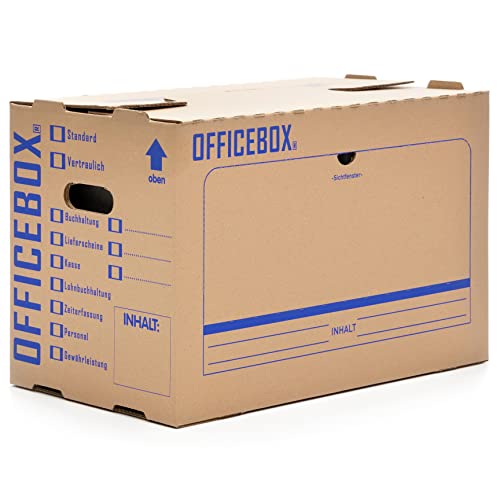 KK Verpackungen® Ordnerkarton Officebox | 160 Stück, Stabile Archivbox mit Sichtfenster für bis zu 6 Ordner | Stapelbare Archivkartons mit Ankreuz- & Beschriftungsfeldern in Braun von KK Verpackungen