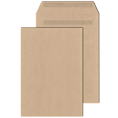 KK Verpackungen® Versandtaschen in DIN C4 | 500 Stück, 229x324 mm, Selbstklebende Briefumschläge ohne Fenster | Kuverts in Braun von KK Verpackungen