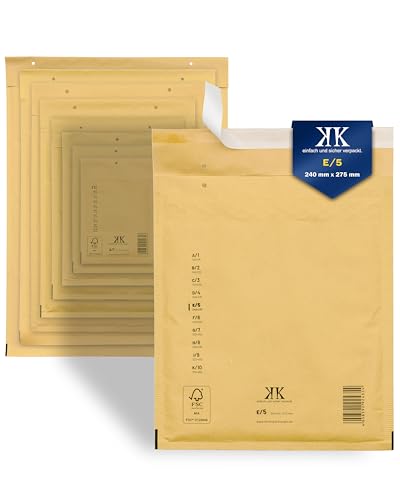 KK Verpackungen 100x Luftpolster-Versandtaschen E5 E/5 240 x 275 mm (Außenmaß) in Braun | Luftpolsterumschläge Luftpolstertaschen selbstklebend von KK Verpackungen
