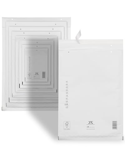 KK Verpackungen 100x Luftpolster-Versandtaschen I9 I/9 320 x 450 mm (Außenmaß) in Weiß | Luftpolsterumschläge Luftpolstertaschen selbstklebend für DIN A3+ von KK Verpackungen